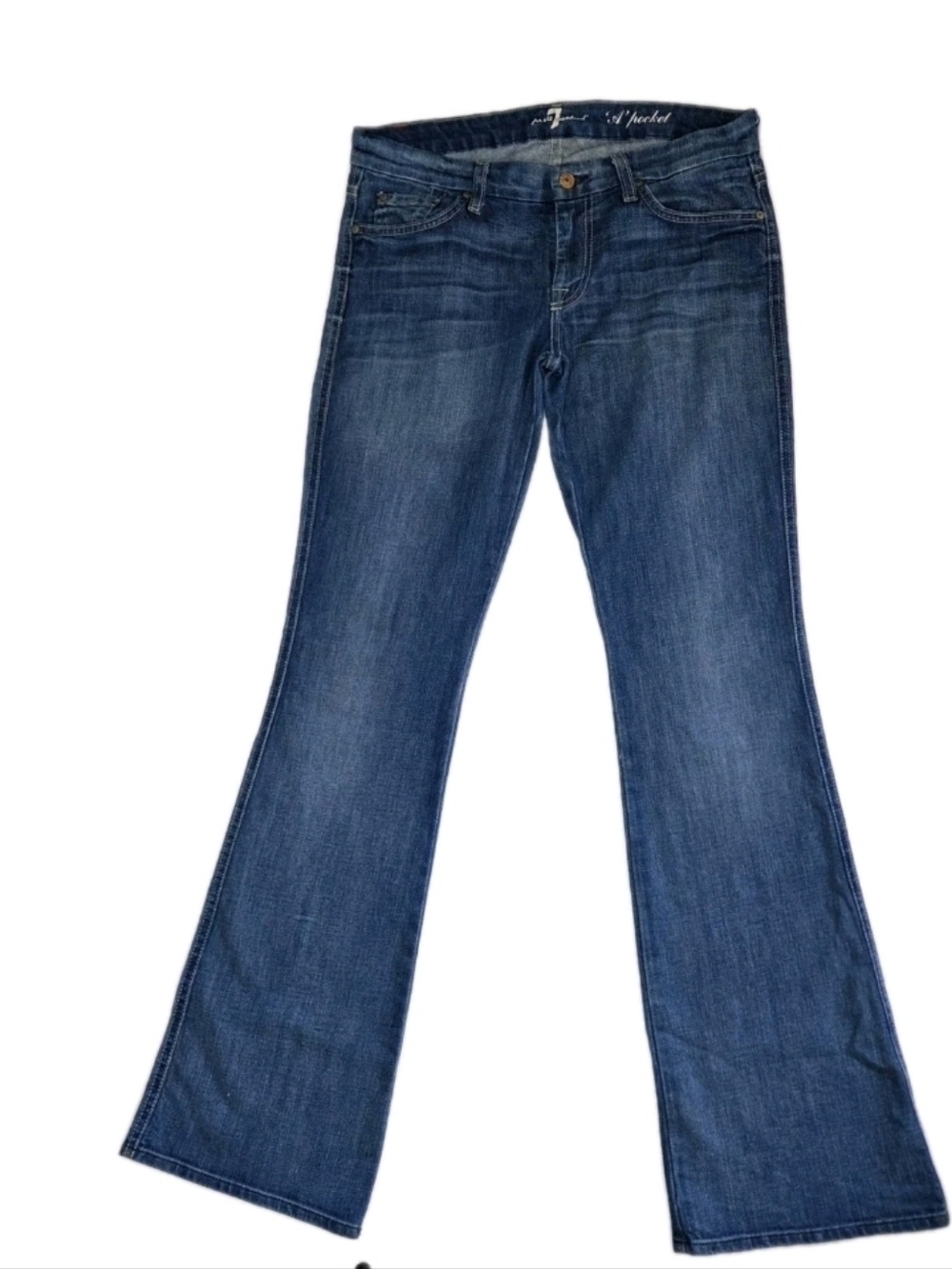 7 For All Mankind Womens A Pocket Flare Jeans Size 29 Embroidered Logo